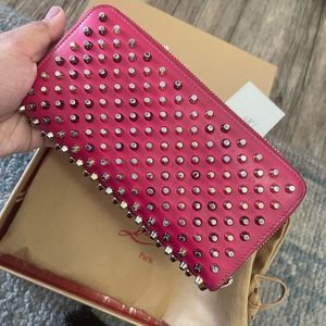Christian Louboutin Stud Spike Zipper Pink Wallet Authentic